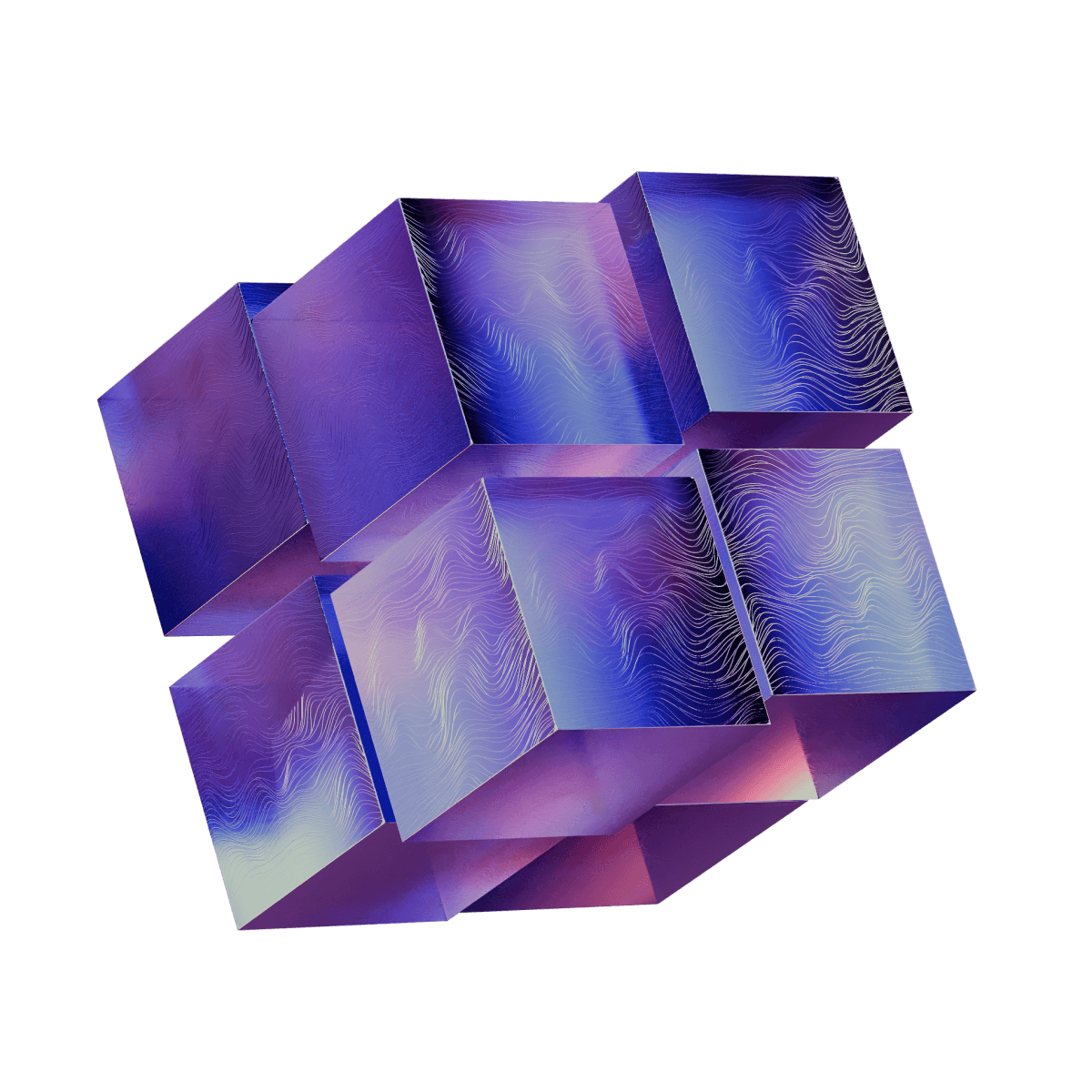 Abstract purple cube cut in pieces