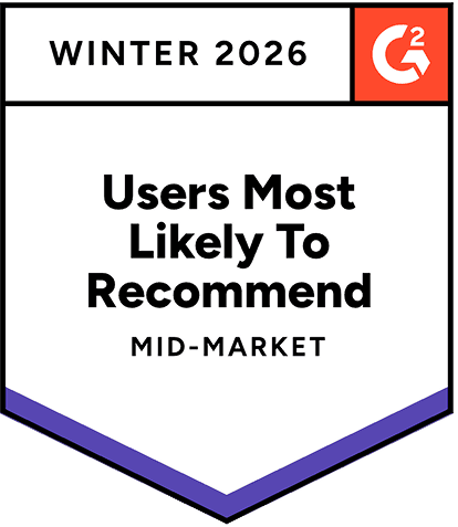 Logo for G2 "Most Likely to Recommend" award